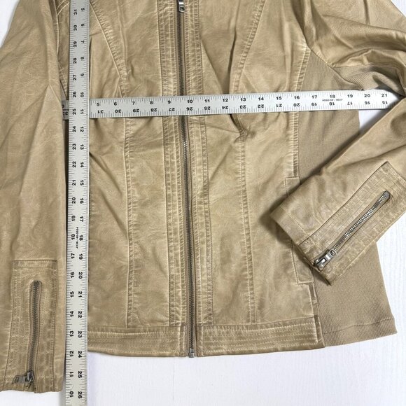 Selby Collection Jacket Womens Sz XL Cream Faux Leather Distressed Stretch Moto - Picture 7 of 10